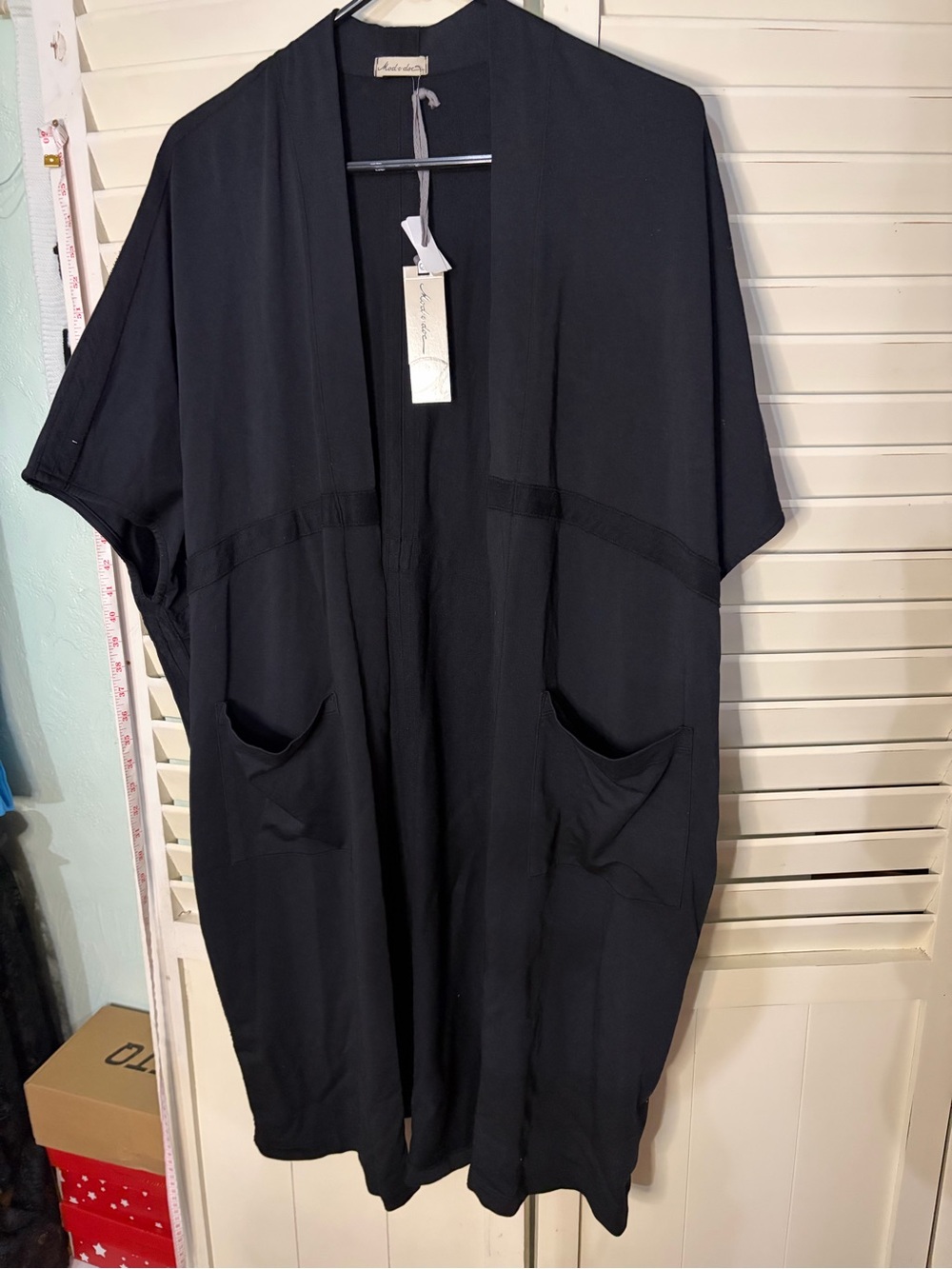 Mod-o-doc Black Open-Front Cotton Women’s Kimono Coat with Pockets -